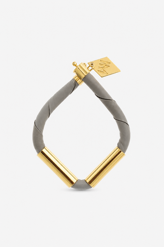 Triangle cuff - light gray leather & gold