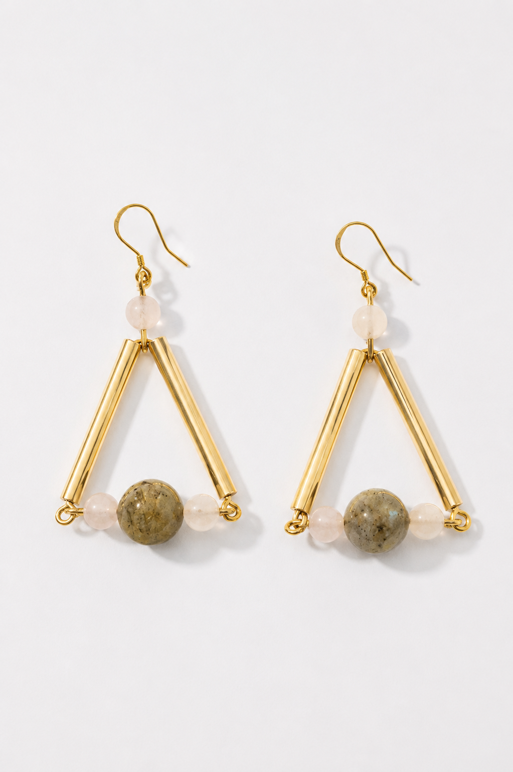 The Triangle earrings - labradorite, rose quartz