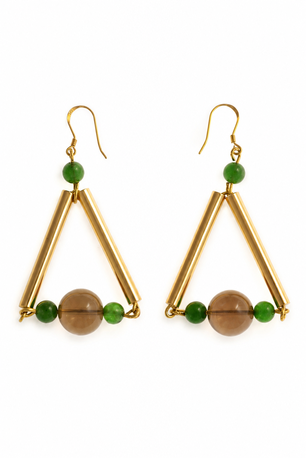 The Triangle earrings - smokey quartz, jade