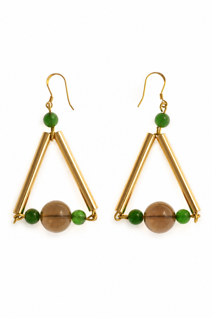 The Triangle earrings - smokey quartz, jade