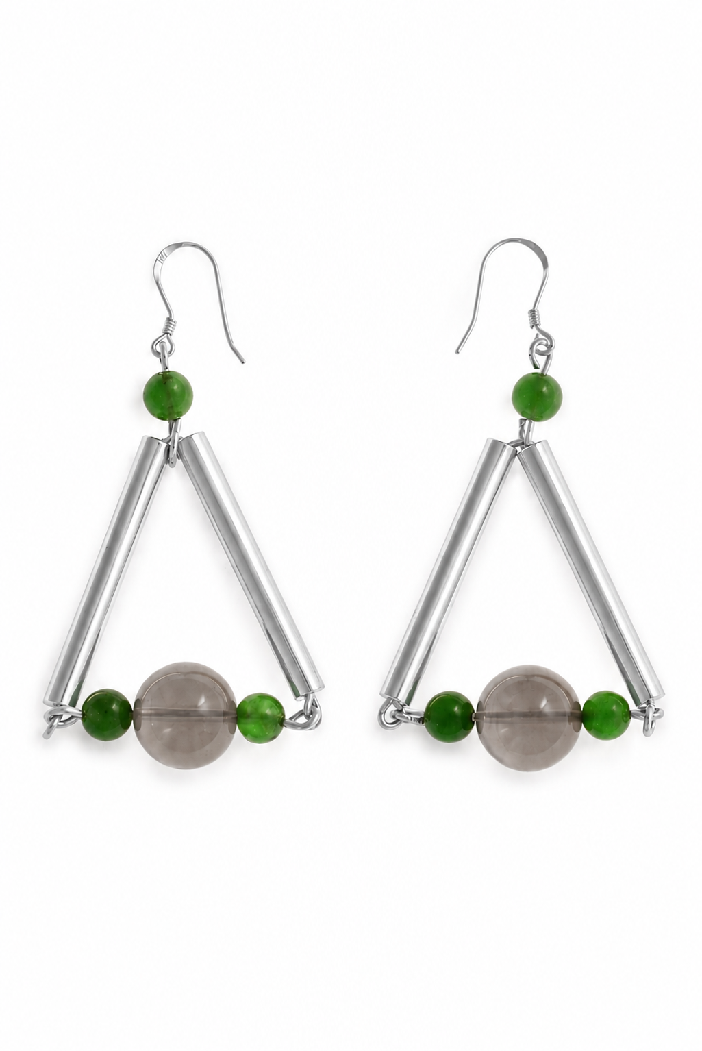 The Triangle earrings - smokey quartz, jade