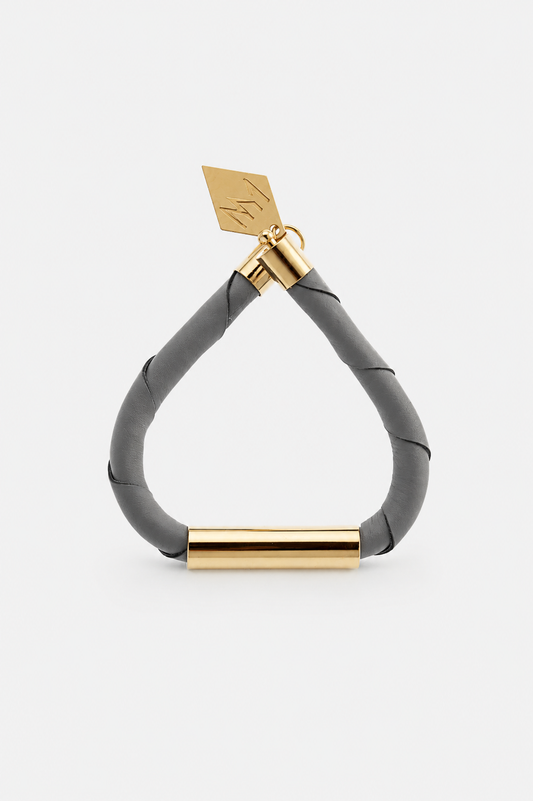 Line cuff - light gray leather & gold
