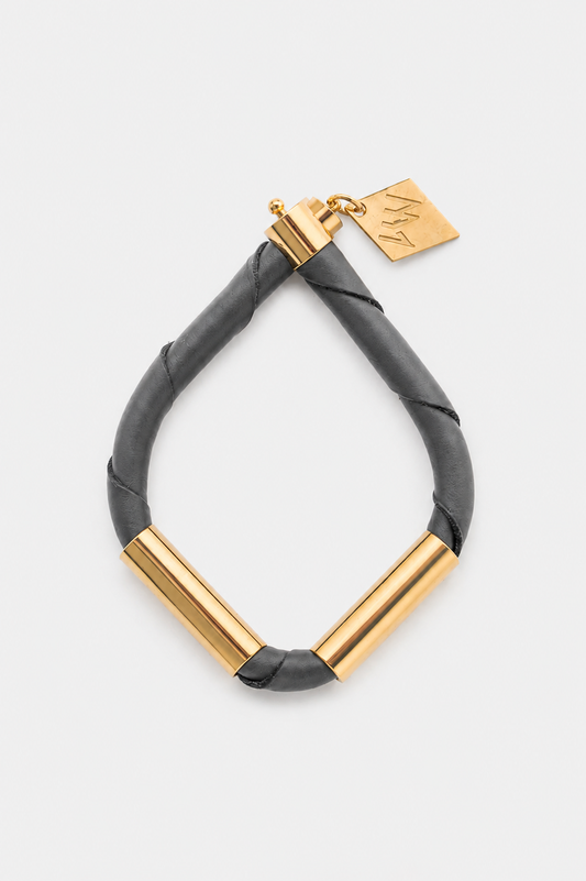 Triangle cuff - anthracite leather & gold