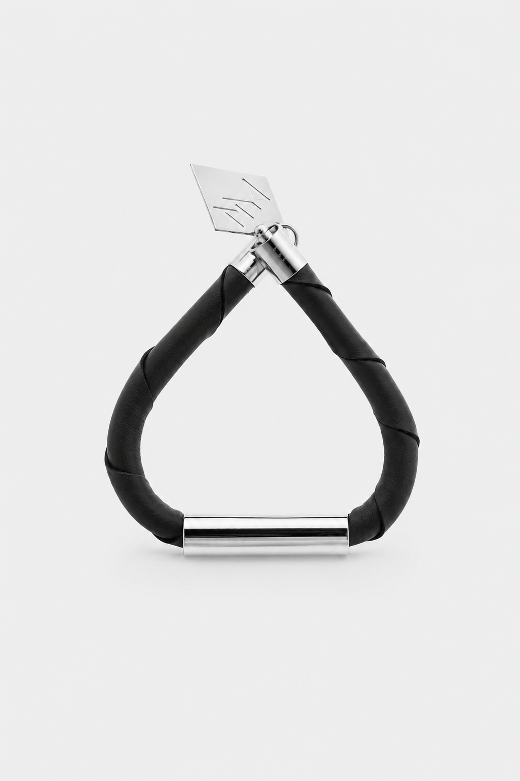 Line cuff - black leather & silver