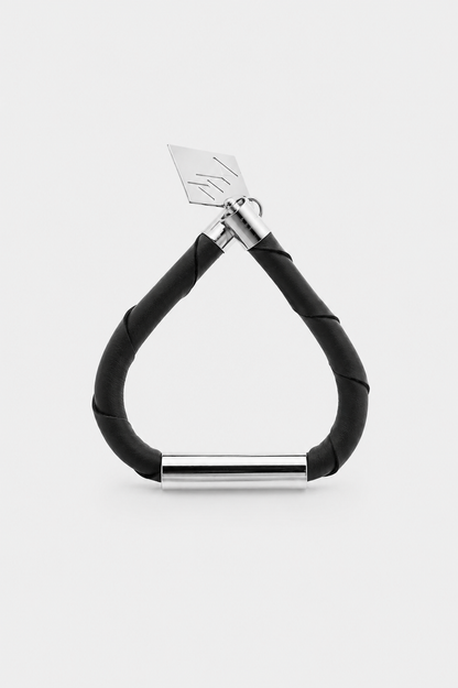 Line cuff - black leather & silver