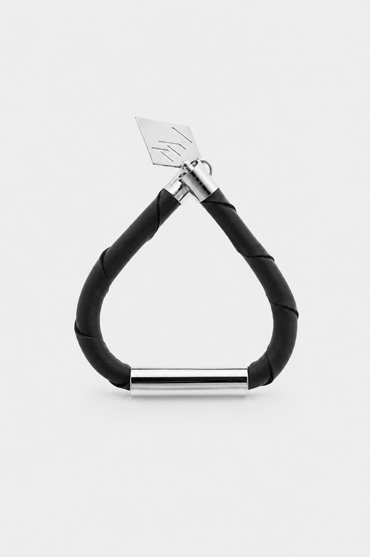 Line cuff - black leather & silver