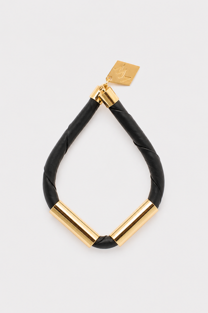 Triangle cuff - black leather & gold