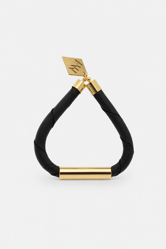 Line cuff - black leather & gold