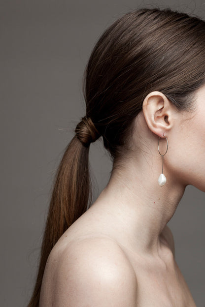 Slightly different white pearl earrings