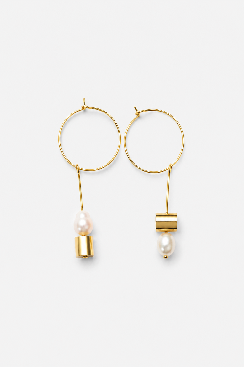 Bullets and pearls hoop earrings pearl gold
