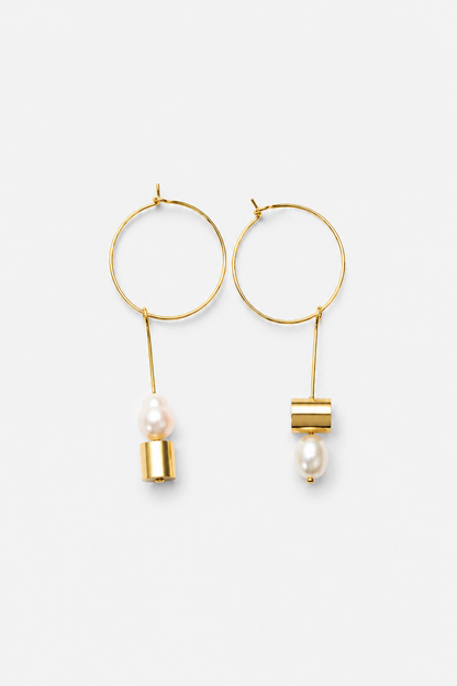 Bullets and pearls hoop earrings pearl gold