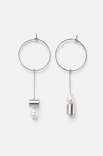 Bullets and pearls hoop earrings pearl silver