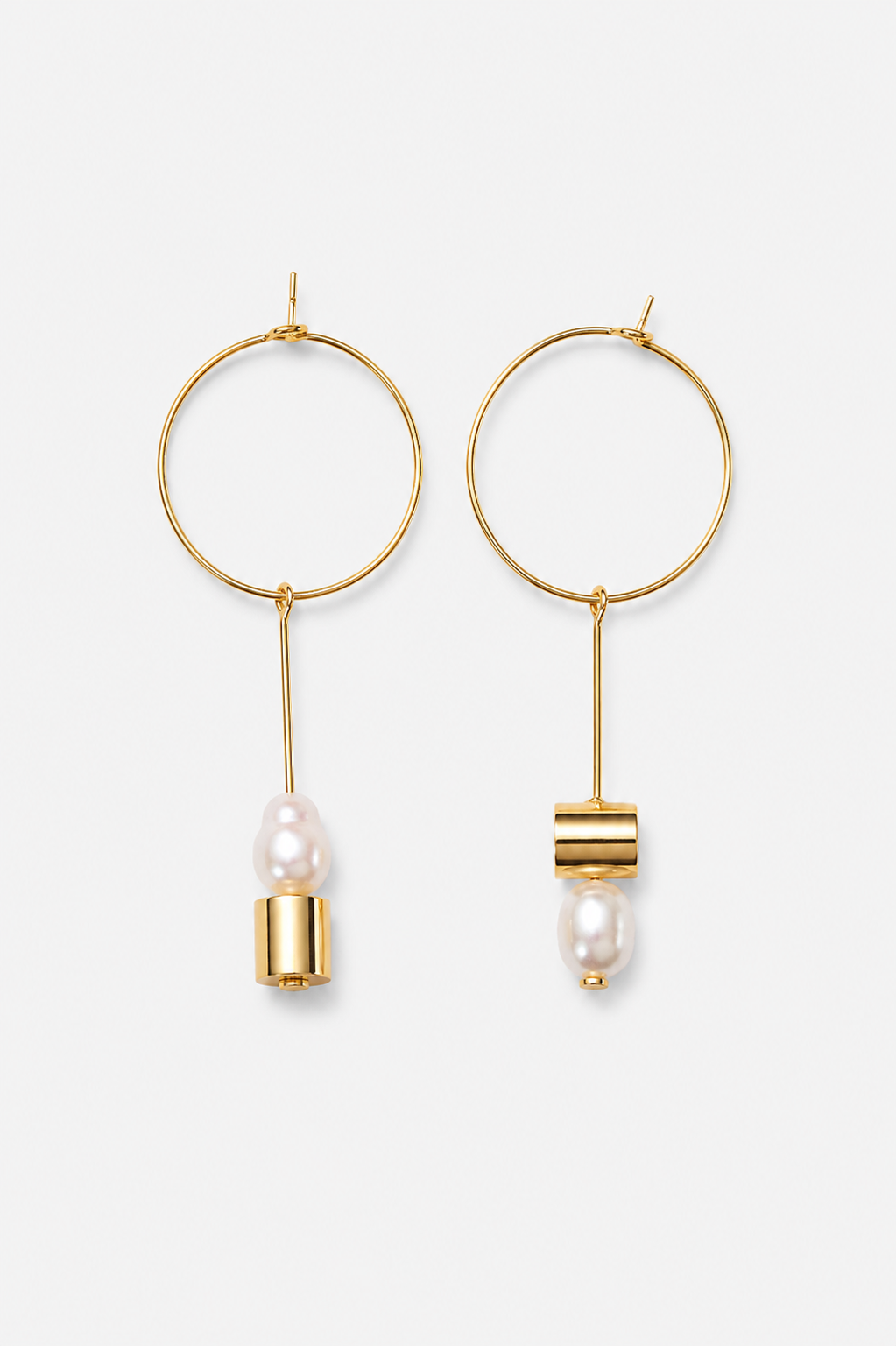 Bullets and pearls hoop earrings pearl gold
