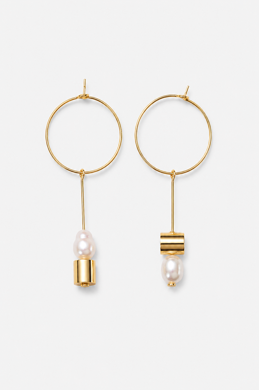 Bullets and pearls hoop earrings pearl gold
