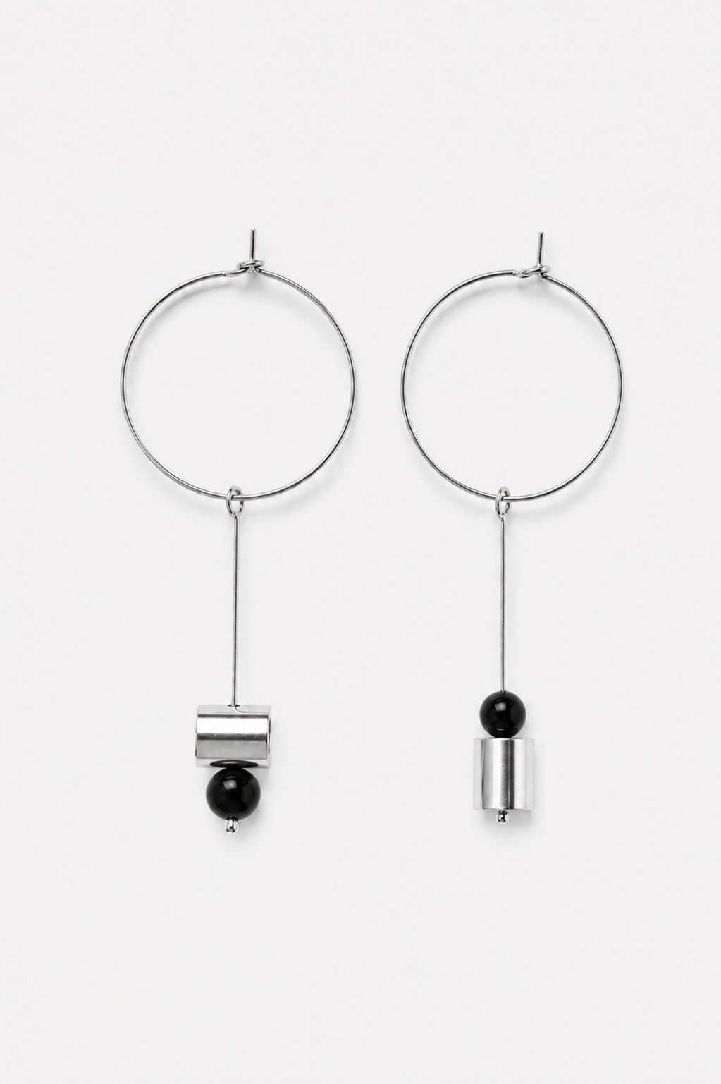 Bullets and pearls hoop earrings onyx silver