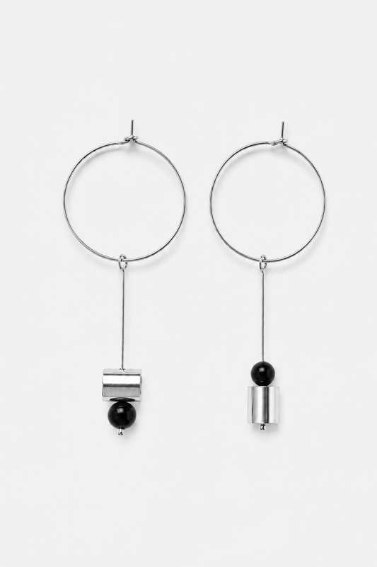 Bullets and pearls hoop earrings onyx silver