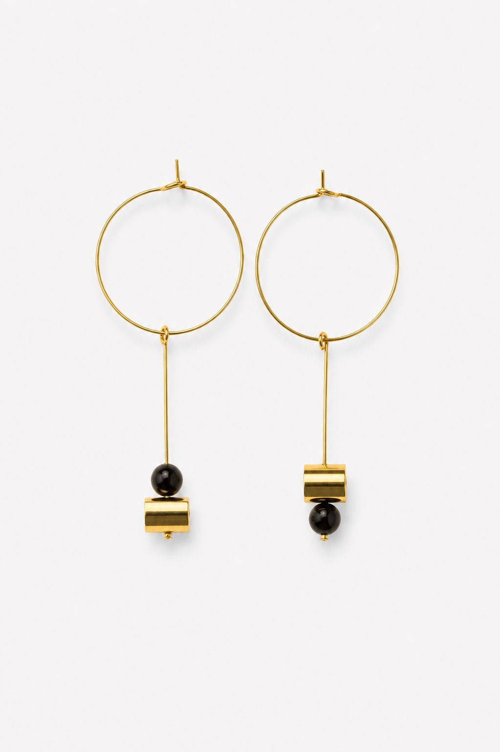 Bullets and pearls hoop earrings onyx gold