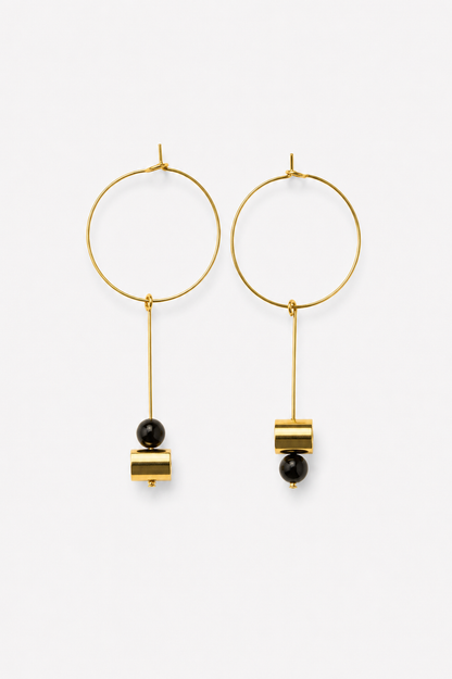 Bullets and pearls hoop earrings onyx gold