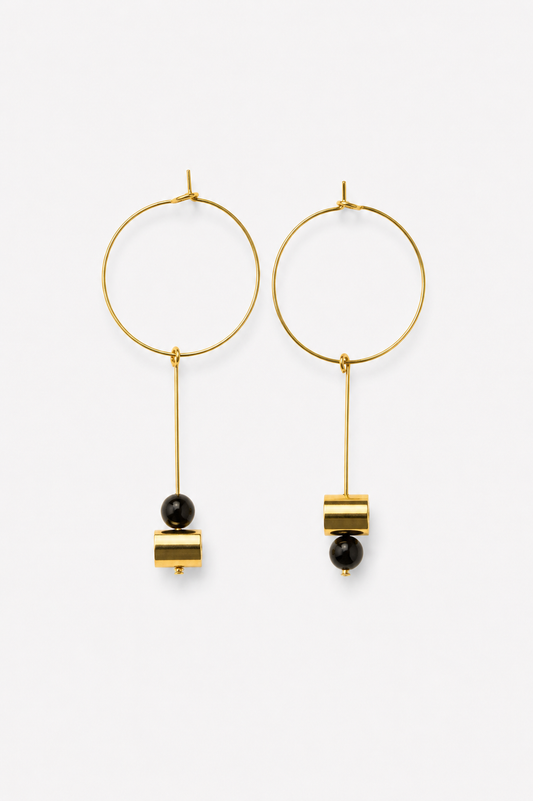 Bullets and pearls hoop earrings onyx gold