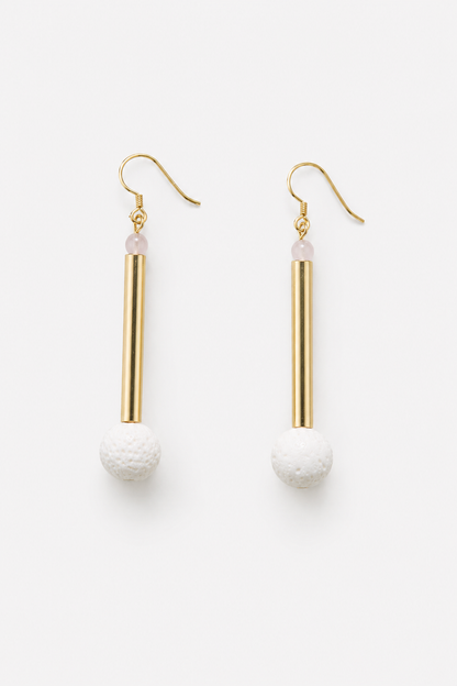 Bellevue earrings gold white coral&rose quartz