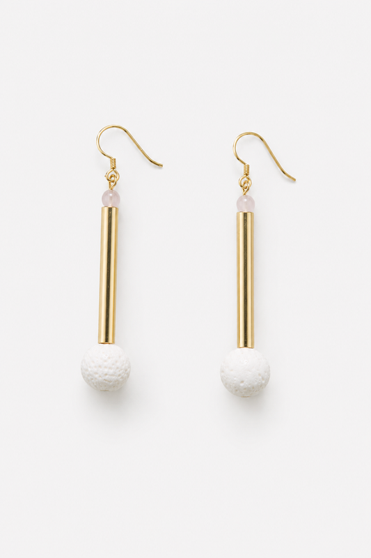 Bellevue earrings gold white coral&rose quartz