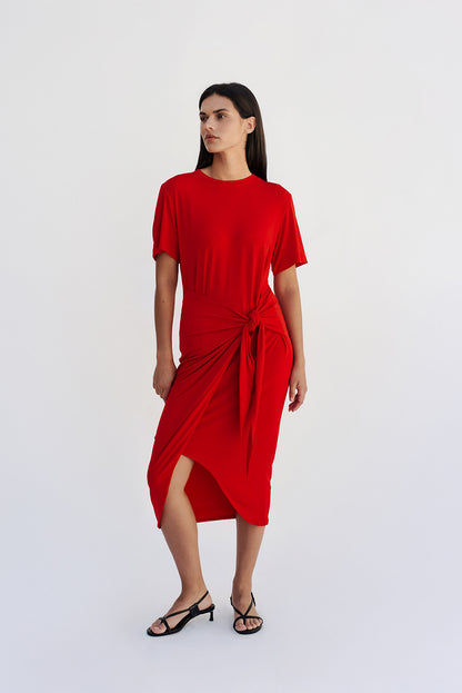 T-shirt knot dress/Red