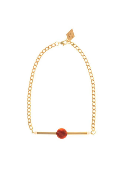 Gold edition red coral: made of hand-cut and galvanized brass, red coral, rosequartz and galvanized metal components.